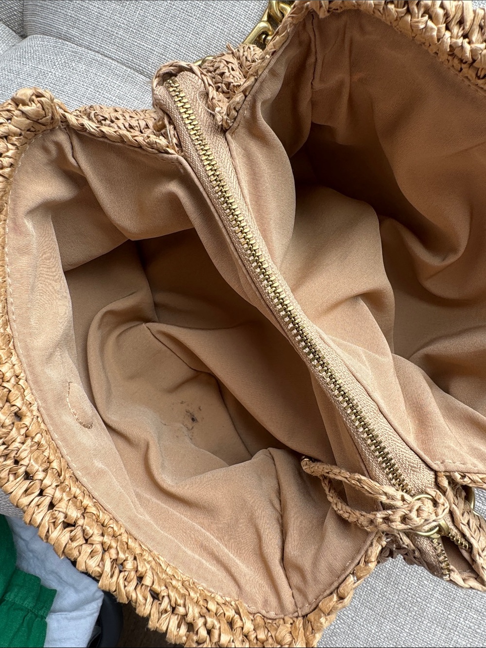 Zara Raffia Shoulder Bag with Gold Chain Handle - Tan - Picture 4 of 7